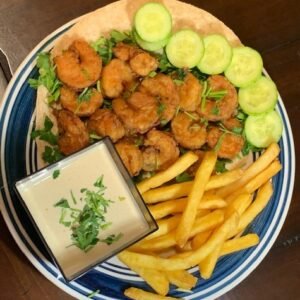 Fried Shrimp with Fries ,Tahini sauce